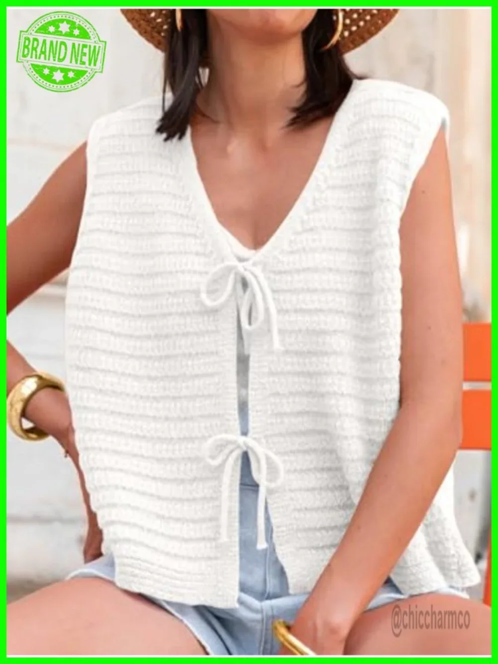 Lightweight Cable Knit Sweater Vest V Neck Button Front Cardigan